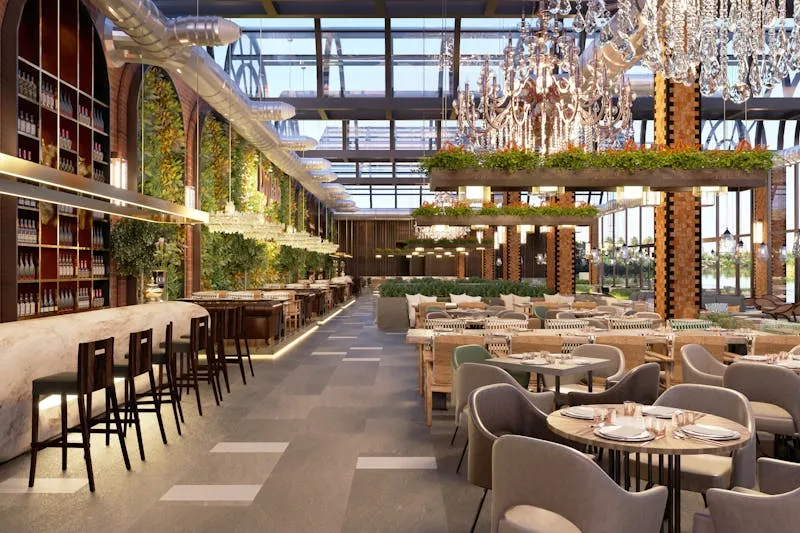 Lively bistronomie restaurant terrace on a summer evening