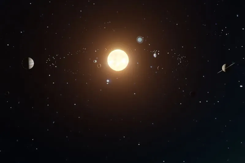 Illustration of the solar system showing the Sun and several planets