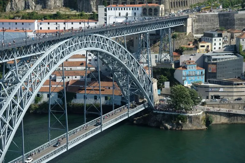 Aerial view of Dom Luís Bridge in Porto