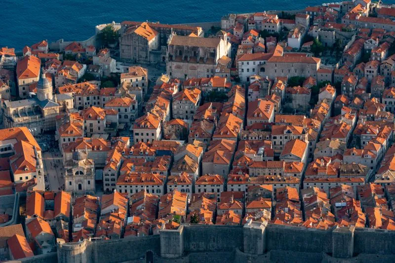 Aerial view of Dubrovnik's old town and its city walls