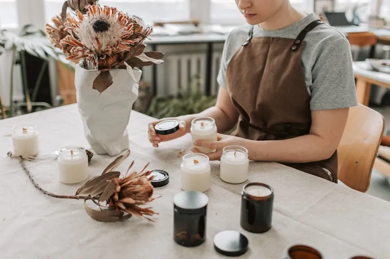 Artisan candles poured into ceramic pots
